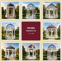 Pavillon en marbre sculpté à la main de style européen BSA, colonnes romaines torsadées cannelées, dôme en fer forgé, pour jardin de villa et aménagement paysager
