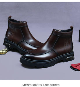 Grande promotion sur les bottes <span class=keywords><strong>Chelsea</strong></span> en cuir véritable pour hommes Bottes britanniques hautes d'affaires courtes en cuir de vachette Chaussures en cuir brillant - Product Image 4