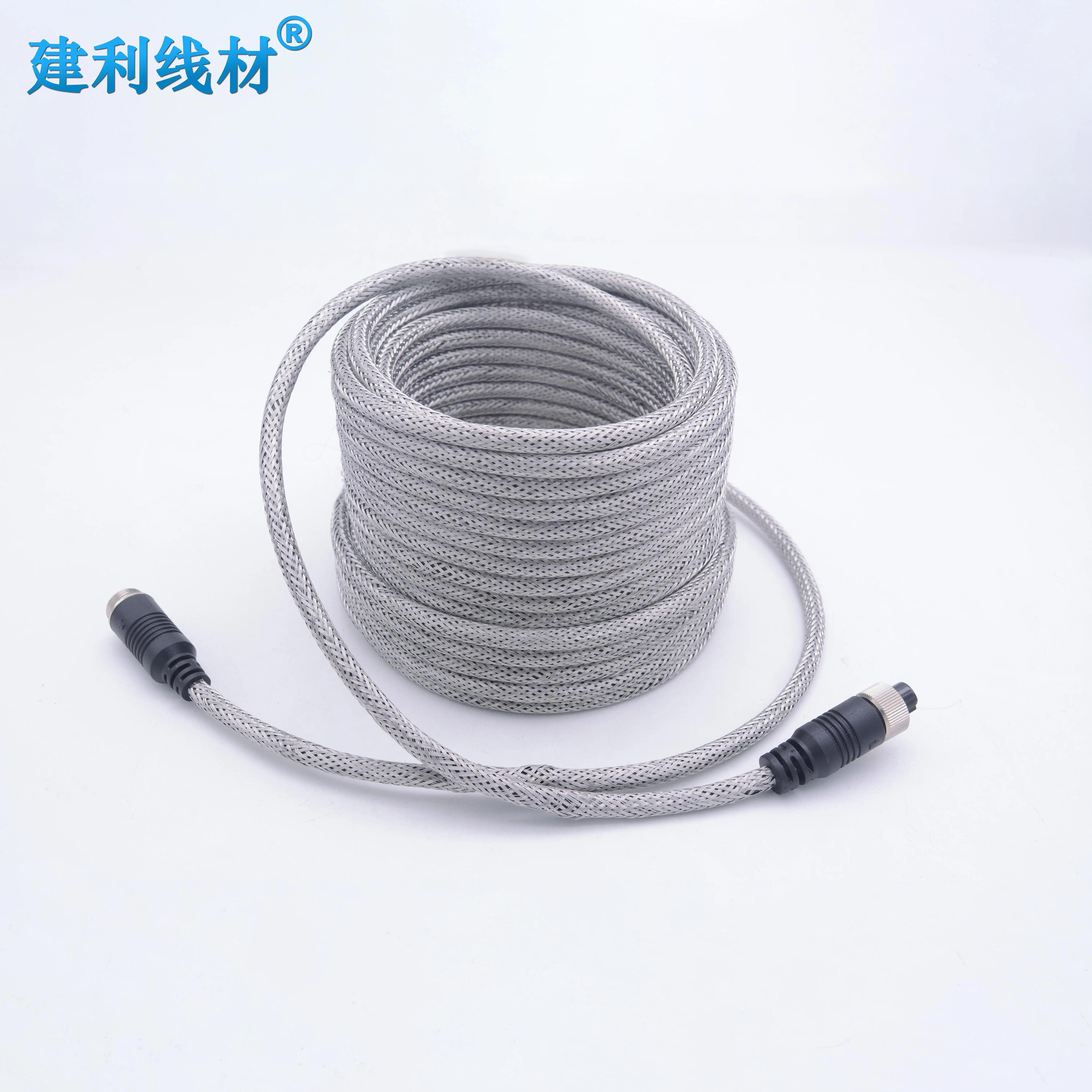 4 Pin Aviation Extension Cable With Metal Braid For Vehicle Rearview System  protection cable  4pin cable  metal braid cable