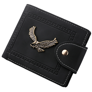 <span class=keywords><strong>Portacarte</strong></span> da uomo portafoglio corto in metallo con etichetta di aquila di lusso con cerniera con cerniera di design sottile nero porta carte per uomo - Product Image 1