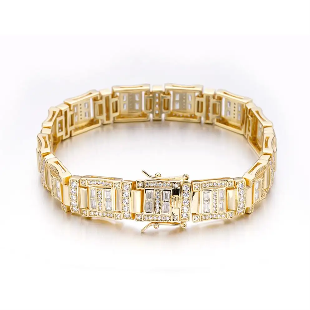 Chunky Desain Emas 6 Gram perhiasan gelang India kuningan tembaga berlapis emas kristal mentah berlian imitasi untuk wanita