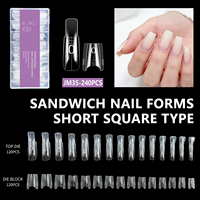 Molde de uñas tipo sándwich OEM con logo, transparente, 240 puntas/caja, puntas de uñas de doble capa, finas, cónicas, ovaladas, largas, cortas, tipo ataúd, almendradas