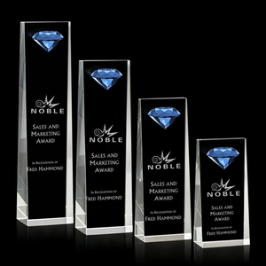 Cao quý tinh thể cột trophies với màu xanh kim cương hàng đầu cho bán hàng tiếp thị giải thưởng đa kích thước cao cấp kinh doanh công nhận - Product Image 3