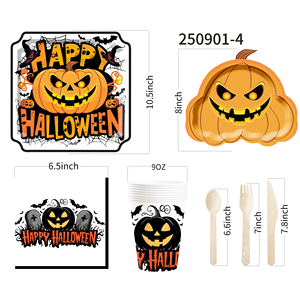 Juego de Vajilla Personalizado DAMAI con Diseño de Calabaza para Halloween, Incluye Platos y Vasos Desechables de Papel para Fiestas de Halloween - Product Image 6