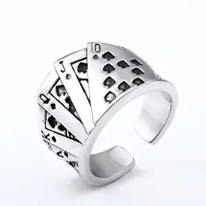 SS8-730R steel soldier poker biker stainless steel ring men wood fashion men's jewelry gift gothic punk poker card ring