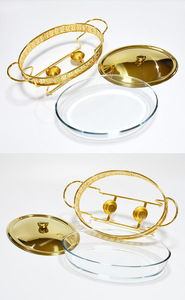 Plato Ovalado de Vidrio Resistente a las Manchas, con Tapa y Marco Dorado de Lujo, <span class=keywords><strong>Cazuela</strong></span> Transparente de 3 Litros, para Diversos Menús, Servicio Festivo - Product Image 5