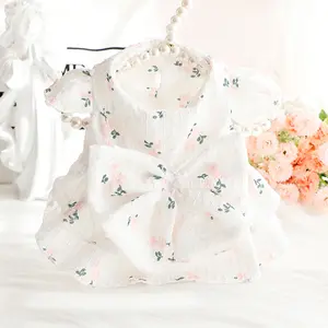 Summer luxury fashion cotton clothes pet flower princess dress clothing fancy summer dog clothes with bowknot for cats and dogs