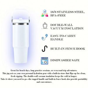 Bouteille isotherme sous vide en acier inoxydable de 30 oz, gobelet de sublimation de 30 oz avec paille et couvercle rabattable anti-fuite – Entrepôt américain - Product Image 3
