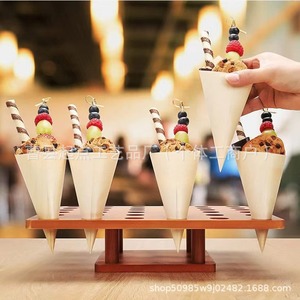 Solid Wood Storage <b>Rack</b> Square 13x13 Inch Perforated Party Sushi Tray Ice Cream Cone Stand - Product Image 2