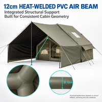 Tenda Tiup Gaya Taktis Tangguh 3x2.1m Hijau Zaitun dengan Tenda Luar Berlapis Hitam 5.7m Tahan Air Bahan Oxford 420D untuk Petualangan