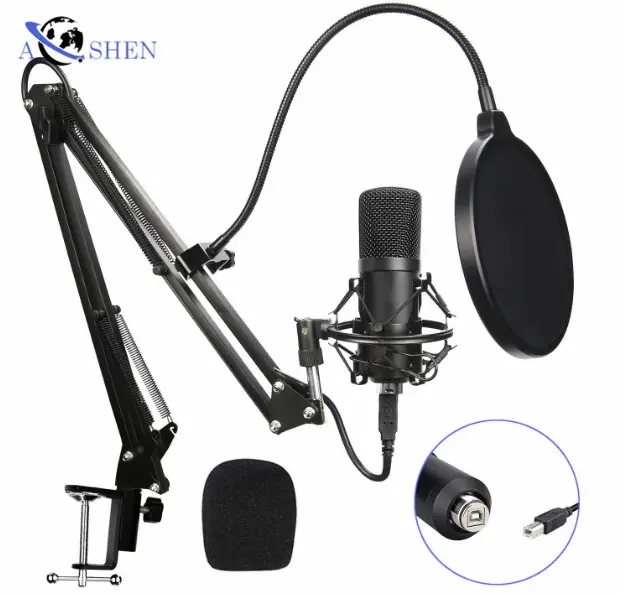 Microfone condensador profissional usb, conjunto de placa de som bm800 para gravação, studio, kit para computador, laptop, microfone