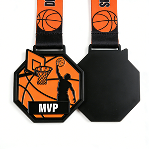 Medalla de Baloncesto MVP de Aleación de Zinc con Esmalte Suave Vibrante y Baño Negro, Personalización Exclusiva para Torneos Deportivos - Product Image 1