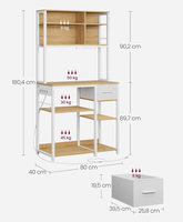 Étagère de cuisine moderne en bois de pin écologique 40x80x180,4cm, étagères de cuisson réglables, 12 crochets, 1 tiroir Linrun Meijia