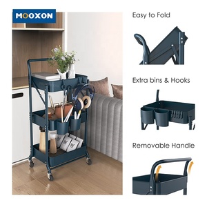 Rack Storage Foldable Foldable Storage Rack Collapsible Bathroom 3 Tier Removable Holders Rack Organizer Folding Rolling Kitchen Storage Trolley Foldable Metal Shelf Cart