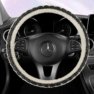 Housse de <span class=keywords><strong>volant</strong></span> de voiture en dentelle avec perles imitation luxe, 36cm 38cm, universelle, antidérapante, pour femmes, Toyota, Honda, Nissan - Product Image 2