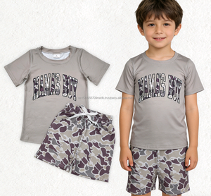 En stock: Pantalones cortos de camuflaje con bordado de pato 'It Flies It Dies' para niños, conjuntos de caza, ropa al por mayor para niños pequeños, ropa de fábrica para boutiques. - Product Image 3