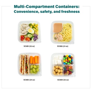 Envase de Plástico PET Cuadrado de 21 oz con Seguridad Antimanipulación, 2 Compartimentos, 60, Apto para Fideos Frescos, Reciclable, para Almacenamiento de Comidas - Product Image 1