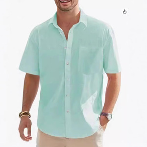 Nouvelle <span class=keywords><strong>chemise</strong></span> à manches courtes en coton et lin <span class=keywords><strong>pour</strong></span> <span class=keywords><strong>homme</strong></span>, <span class=keywords><strong>chemise</strong></span> boutonnée décontractée, haut d'été <span class=keywords><strong>pour</strong></span> la plage - Product Image 3
