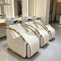 Fauteuil de lavage de luxe à base dorée, réglable manuellement, avec logo couleur personnalisable, pour salon de coiffure