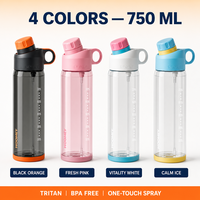Bouteille pulvérisatrice HOOMEY Tritan 750 ml grande capacité avec paille, tasse de sport étanche avec échelle graduée pour enfants et étudiants, idéale pour l'été et les activités de plein air