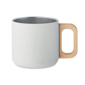 Custom Logo 350ml Modern Double Wall Stainless Steel <b>Bamboo</b> Reusable Cup with Wooden Handle Eco Promotional Silk <b>Screen</b> Printed - Product Image 2