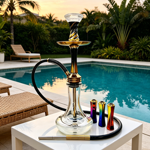 Luxury Glass Portable Black Gradient Nargile Shisha Set 52CM Aluminum Alloy Shisha <b>Hookah</b> Set Arabic <b>Hookah</b> <b>Hookah</b> Pen In Stock - Product Image 3