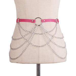 ONTHELEVEL sabuk rantai pinggang gesper Aloi kulit Punk cincin rantai tubuh <span class=keywords><strong>Harness</strong></span> hitam pakaian pesta berlapis rantai perut - Product Image 2