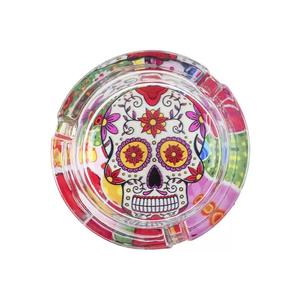 Fantaisie ronde personnalisée Logo imprimé personnalisé <span class=keywords><strong>Bob</strong></span> <span class=keywords><strong>Marley</strong></span> <span class=keywords><strong>cendrier</strong></span> en verre fumée fumer accessoires cigare <span class=keywords><strong>cendrier</strong></span> - Product Image 1