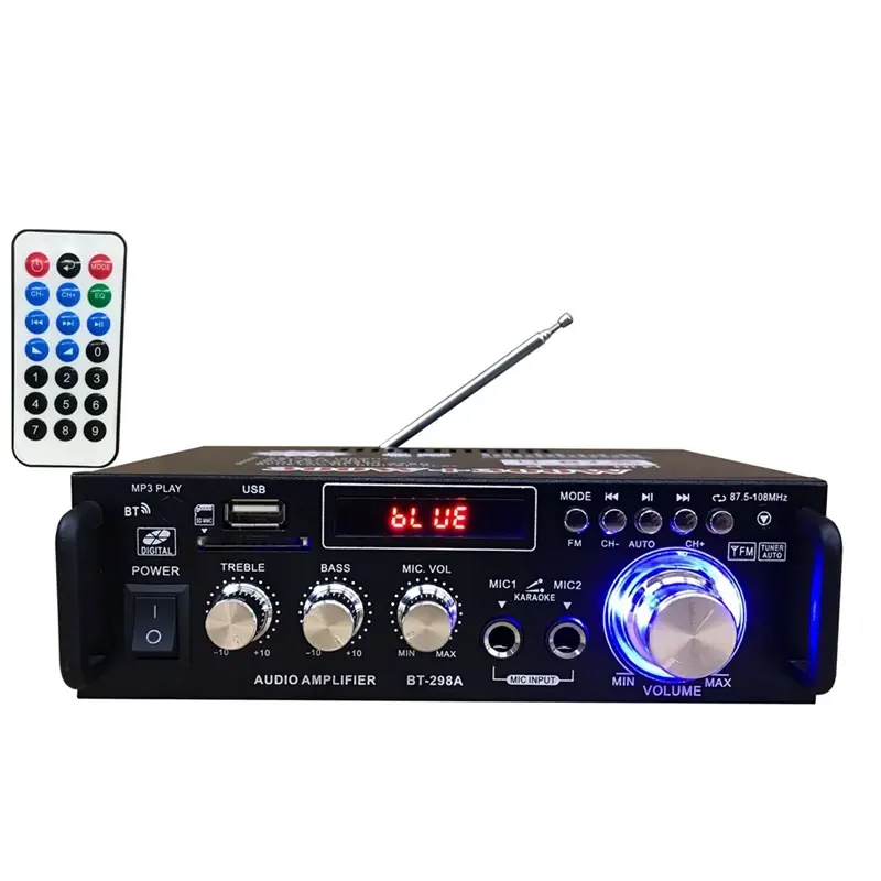 VIRE Home Audio Amplifier Bluetooth 5.0 Channel 2.0 Mixer for Karaoke with USB TF RCA FM MIC Input HIFI Sound Amp