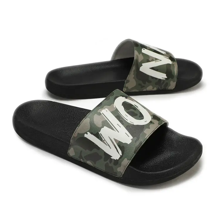 Benutzer definierte Sommer Tarnung Sandale Sie besitzen Markennamen und Logo Eva Sohle Pu Slides Camo Männer Hausschuhe mit Druck