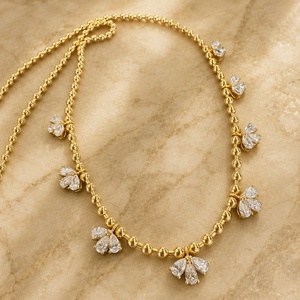Xinfly Solid 18K Gold Diamond Bead <b>Necklace</b> 3.00ctw 24 Stones Tri-Petal Cluster AU750 <b>Statement</b> Gift Heirloom Quality - Product Image 6