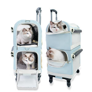 Valise de <span class=keywords><strong>transport</strong></span> pour animaux de compagnie transfrontalière à double couche et 4 roues, grande capacité, avec deux sacs respirants détachables pour chats - Product Image 1