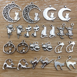 Breloques en alliage d'argent antique en forme de chat, formes variées, pour la création de bijoux DIY (bracelets, colliers, pendentifs) et accessoires d'artisanat - Product Image 1