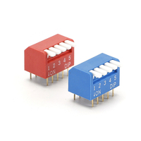 Interrupteur DIP traversant DPL-05B bleu, type piano standard, 5 positions, avec actionneur long, bornes plaquées or, pas de 2,54 mm