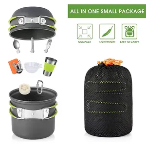 Batterie de cuisine de camping portable 9 pièces pour 1 à 2 personnes pour le camping et les sorties CE, vente à chaud