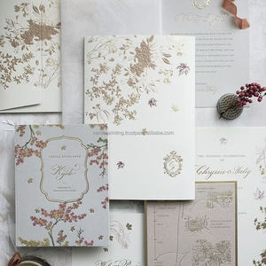 Carte de vœux personnalisée de luxe en papier coton avec impression offset dorée, invitation de mariage, cartes de remerciement en relief, enveloppes personnalisées - Product Image 1