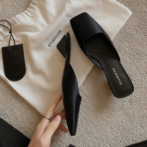 Mules élégantes pour femmes, à enfiler, en soie douce unie, à bout carré français, talon original, respirantes, pour l'extérieur, printemps, été, automne - Product Image 2