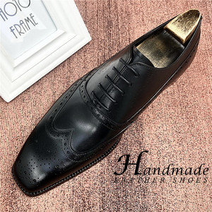 Nouvelles chaussures formelles pour hommes en cuir véritable faites à la main, chaussures Oxford à lacets, chaussures de mariage à lacets pour le marié - Product Image 1