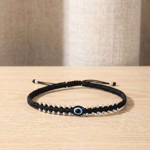Pulsera Ajustable de Plata con Ojo Turco y Cuentas de Piedra Natural, Estilo Bohemio, Amuleto de la Suerte para Aniversario, para Mujer - Product Image 3