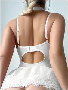 Lencería sexy de <span class=keywords><strong>encaje</strong></span> para mujer, camisón con lazo, vestido de dormir suave, ropa de descanso con espalda hueca y aros push-up - Product Image 2