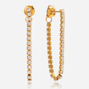 Pendientes de Araña de Acero Inoxidable con Baño de Oro de 18K, Cadena de Zirconia y Borlas, Joyería de Fiesta, Diseño Geométrico, Estilo Lujo Ligero - Product Image 1