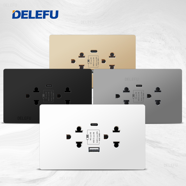 DELEFU PC 4-color Connection Panel Connects to Thai USB-Type C Standard Fast Charging 124*76mm Wall Socket
