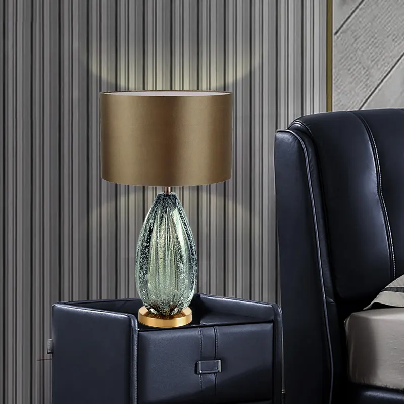 New Style Modern Fashion Gray Green Glass Master Study Bedroom Bedside Led Table Lamp Study Lamp