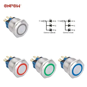 ONPOW 25mm RGB push button tri-color LED switch GQ25-11E/RGB/S,IP65 waterproof,CE, RoHS)