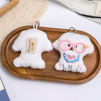 Porte-clés en peluche chien avec lunettes personnalisées, mignon chiot de dessin animé, pendentif de sac à dos, décoration, cadeau d'anniversaire, vente en gros