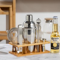 Kit de préparation de cocktails en acier inoxydable, accessoires de mixologie, ensemble de 7 pièces avec shaker à cocktails en bambou