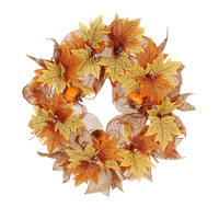 Guirlande d'Halloween et de Thanksgiving Hongyu avec petites citrouilles, feuilles d'érable bicolores, décoration d'automne pour la maison, fleurs en soie, taille 40