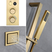 Douche à pluie et cascade encastrée au plafond 36*12 pouces avec tête de douche LED et haut-parleur musical, robinet de douche thermostatique pour salle de bain