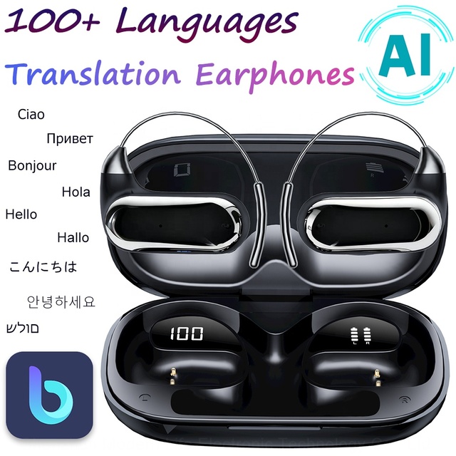YYK-Q65 Two-way Ai Translator Earbuds Memory Steel Wire Earhook Sports Earbuds 100+ Languages, Travel Easy Communication