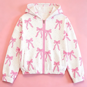 Abrigo con capucha y cremallera para niños, con lazos estilo coquette, venta al por mayor, ropa infantil de boutique, linda ropa para hermanas, nuevos estilos - Product Image 2